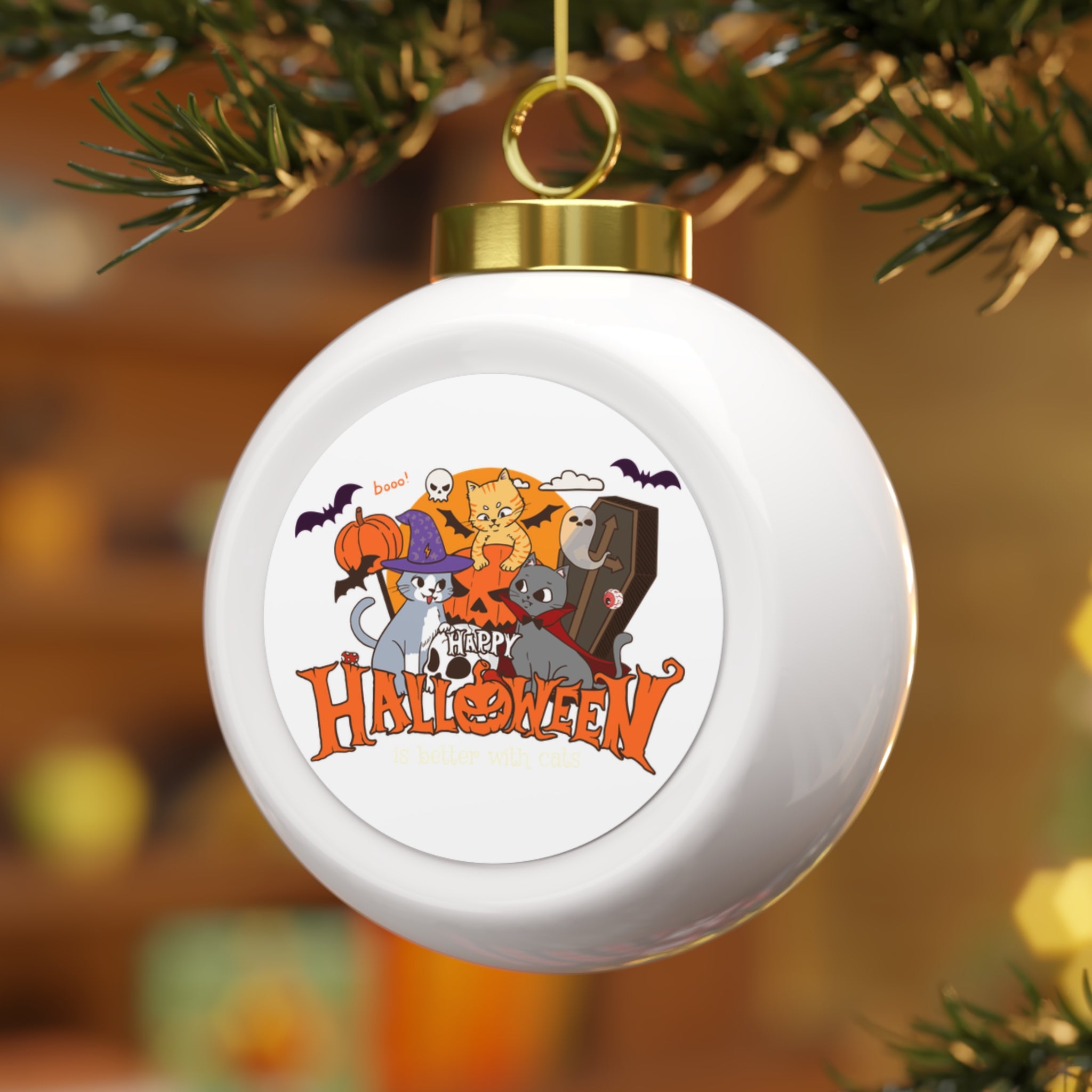 Halloween is Better with Cats | Christmas Ball Ornament